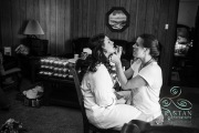 A bride getting her lips done before a wedding.