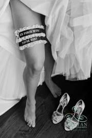 A quick peek at the custom Air Force garters a bride had made for her wedding that say, "Air Force Wife" and, "You're next."